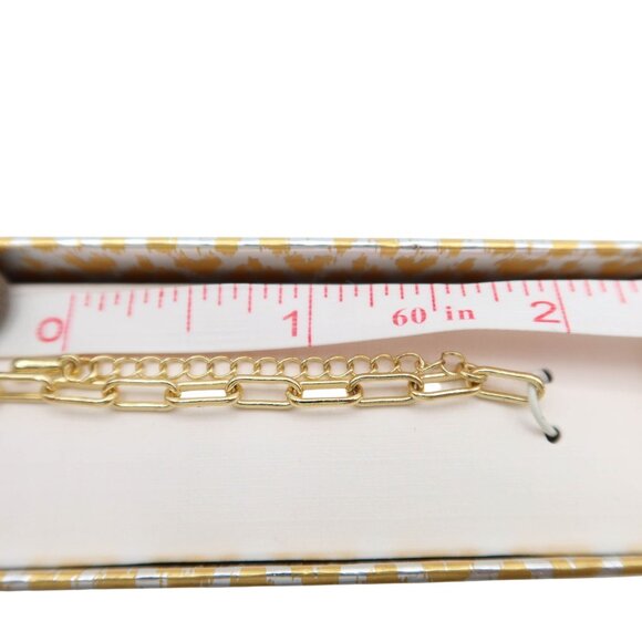 PAIGE HARPER Gold Plate Tone Letter "T" Crystal Charm Chain Bracelet NEW Dainty - Picture 5 of 6